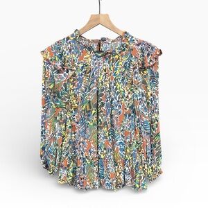 Jodifl Abstract Floral Print Ruffle Pullover Peplum Top Women’s Size Small